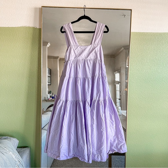 Anthropologie The Helena Square-Neck
Tiered Midi Dress: Smocked in purple - Picture 8 of 13
